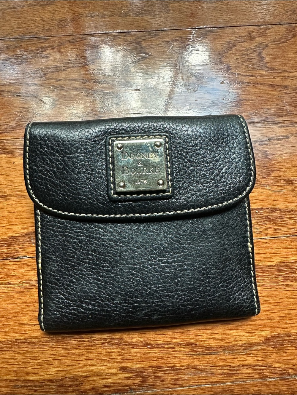Dooney & Bourke Pebbled Leather Small Flap Tri Fold Black Wallet